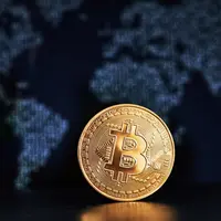 Single bitcoin on the world map Single bitcoin on the world map