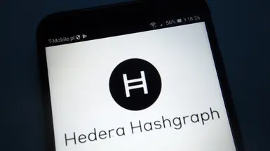The Hedera logo on a mobile phone