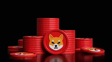 Red coins with the Shiba Inu logo on them