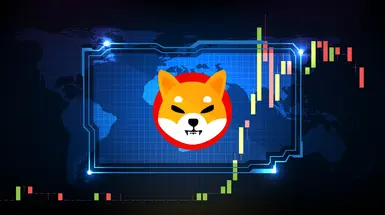 The Shiba Inu logo in front of a price graph