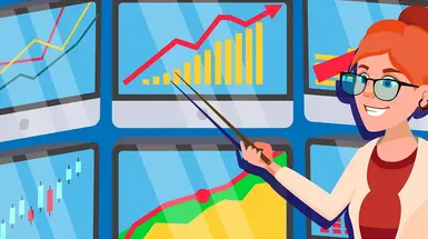 Cartoon-style illustration of a woman trader Cartoon-style illustration of a woman trader