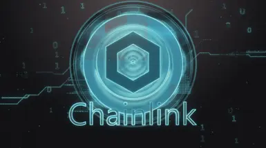 Chainlink’s hexagonal logo on black background Chainlink’s hexagonal logo on black background