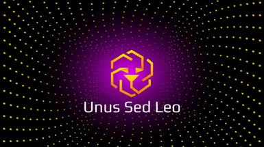UNUS SED LEO logo in purple on a black and yellow background  UNUS SED LEO logo in purple on a black and yellow background