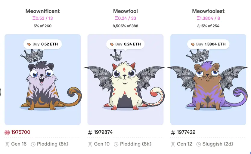 Скриншот cryptokitties.co
