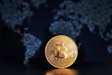 Single bitcoin on the world map