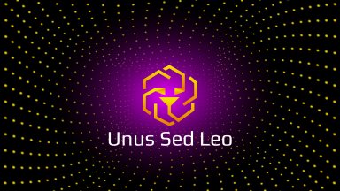 UNUS SED LEO logo in purple on a black and yellow background 