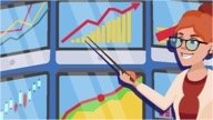 Cartoon-style illustration of a woman trader